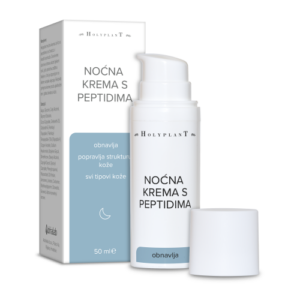 Holyplant noćna krema s peptidima potiče regeneraciju kože, smanjuje bore i poboljšava elastičnost. Idealna anti-age njega za noć.